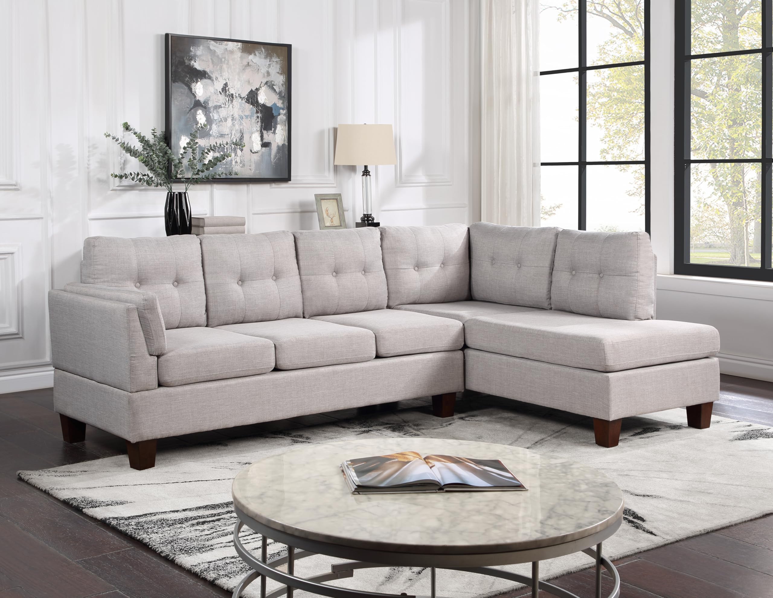 Dalia 97&Quot; W Light Gray Linen Modern Sectional Sofa With Right Facing Chaise